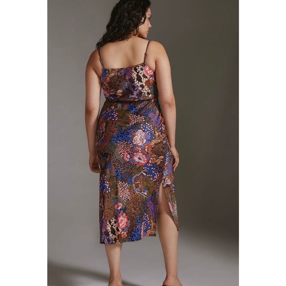 Anthropologie Sz M The Elyse Slip Dress Floral Cowl Neck Midi Multicolor - Picture 7 of 12